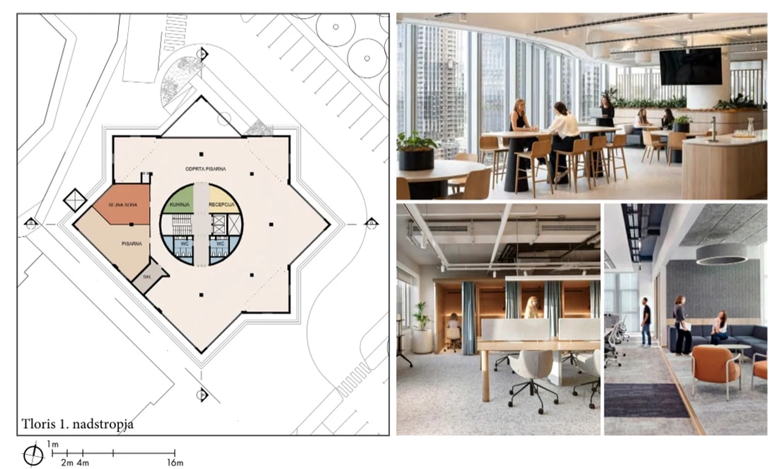 Beispiel für den Grundriss einer Etage für gemeinsames Arbeiten