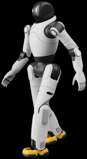 Humanoidni robot AgiBot X2 Ultra v koraku, bela izvedba z rumenimi čevlji