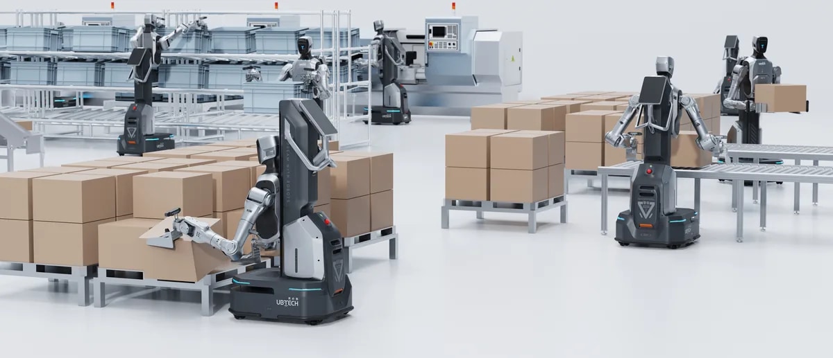 El robot Cruzr Y1 apila cartones en un palé