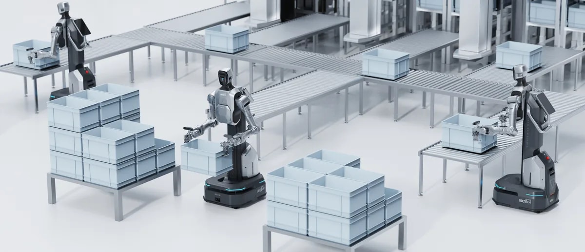 El robot Cruzr Y1 junto a una línea de producción