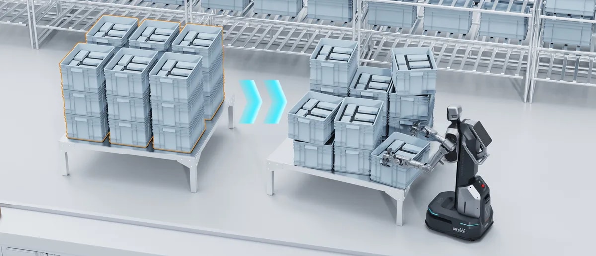 El robot Cruzr Y1 ante una estantería con cajas