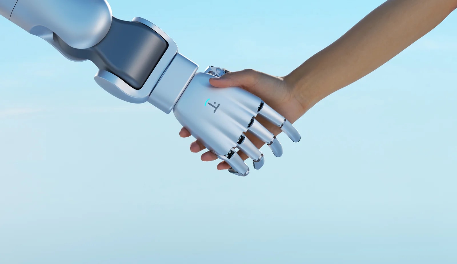Eine Roboterhand und eine menschliche Hand beim Händedruck, offizieller Render des Herstellers ohne Text