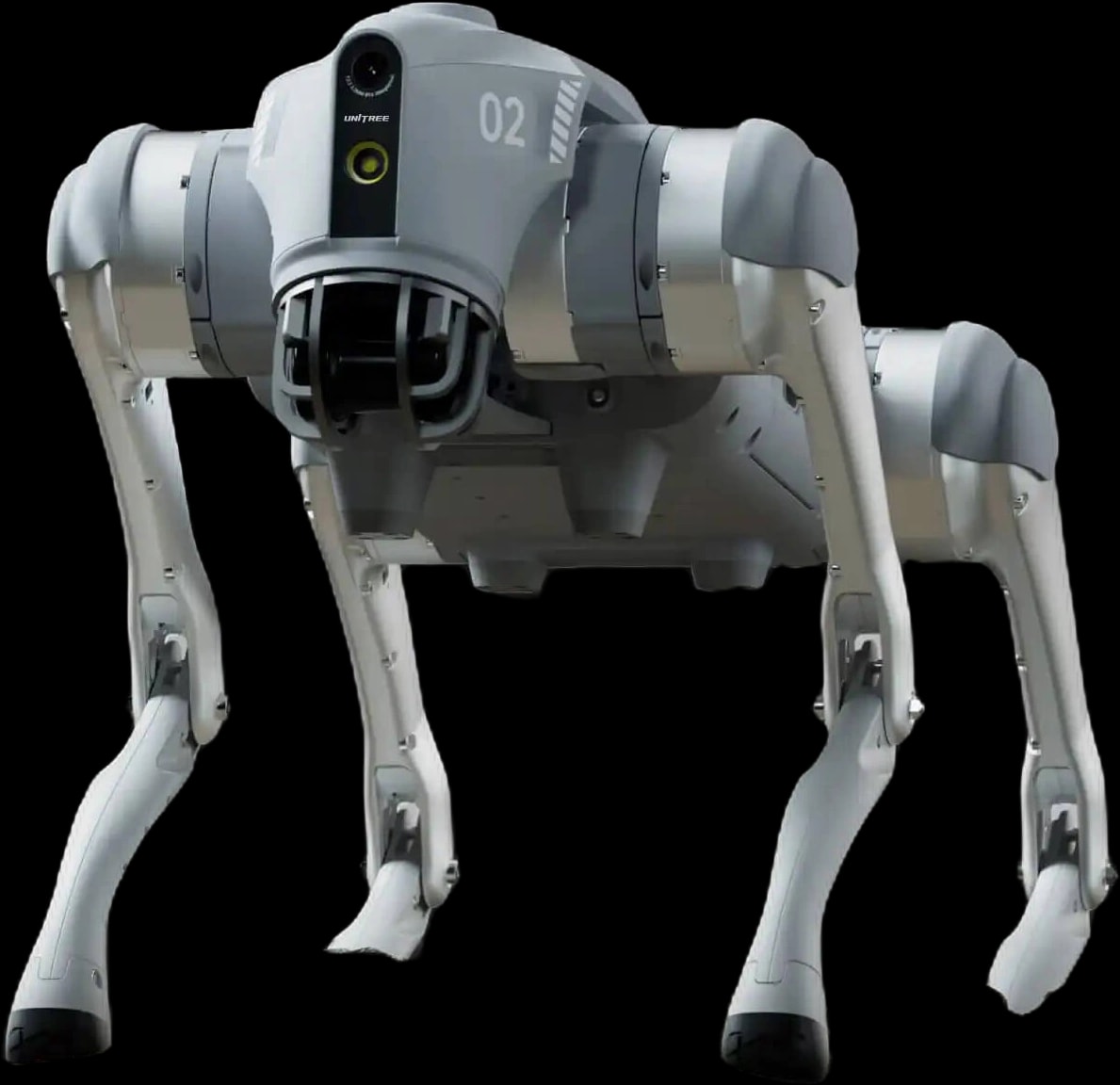 Kompaktni štirinožni robot Unitree Go2, pogled od spredaj